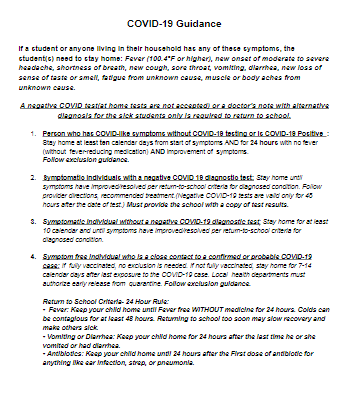 Updated Covid-19 guidance 