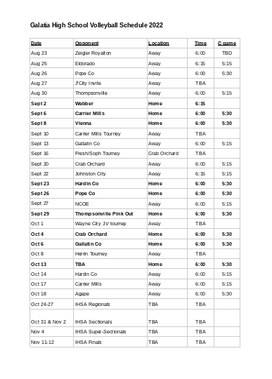 Galatia High School Volleyball schedule 2022