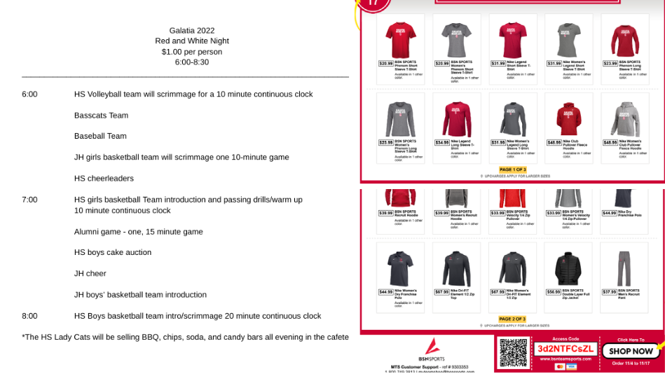 Tentative Itinerary and Team Store